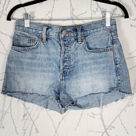 Denim Forum Medium Wash Organic Cotton Denim High Rise Yoko Shorts - Picture 2 of 7